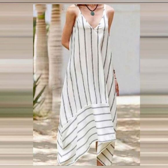 Terzo Millennio Dresses & Skirts - Terzo Millenio Blue and white Boho Striped Linen Dress. Made in Italy. Beachwear